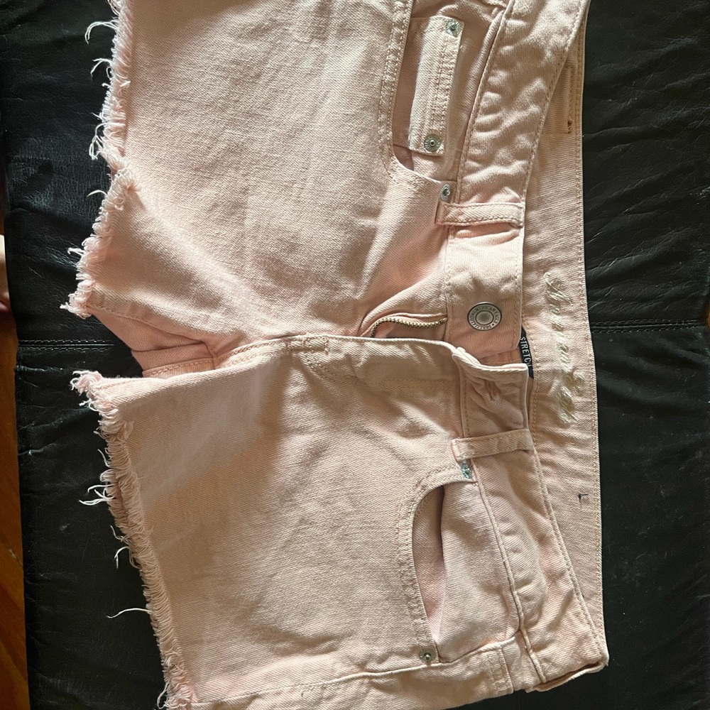 American Eagle Outfitters Pink Jean Shorts Distressed Raw Hem